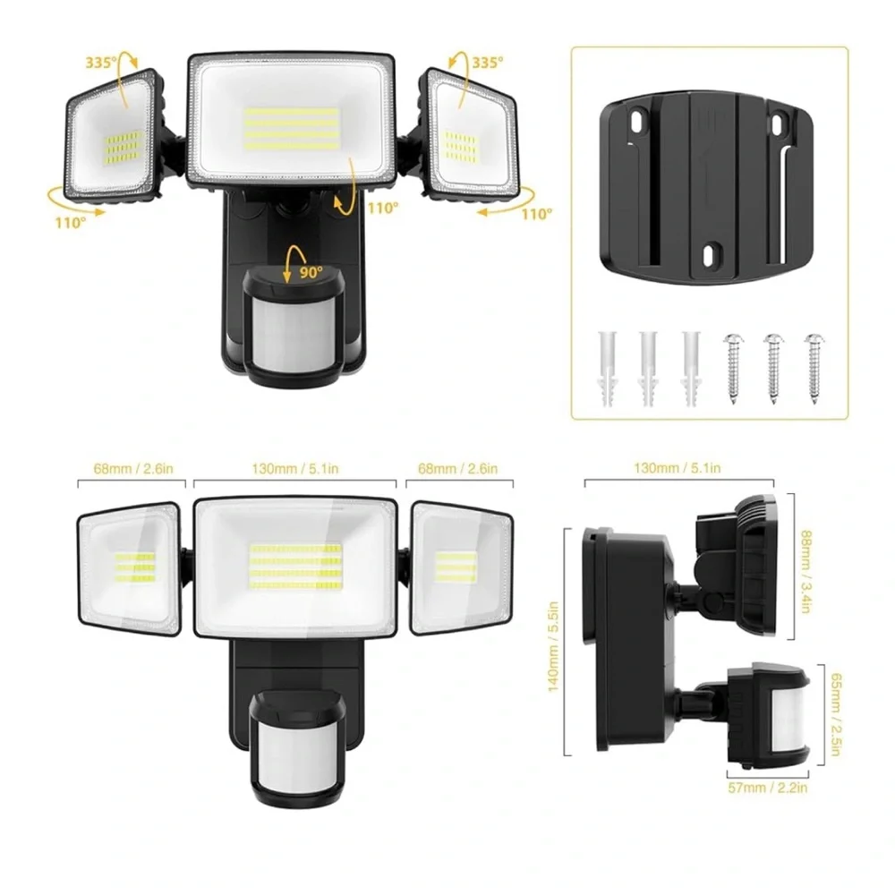 Outdoor Security Floodlight with Motion Sensor - Black
